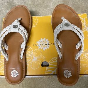 Yellow box flip flops